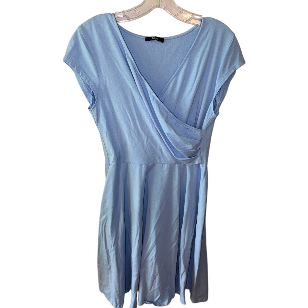 Laksmi Womens Light Blue Surplice V-Neck Cap Sleeve‎ Fit & Flare Dress Size XL